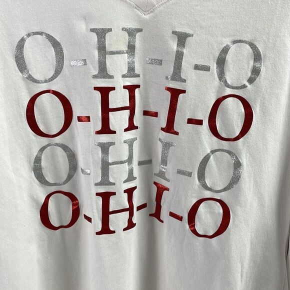 Hanes Ladies Ohio State Long Sleeve Tshirt, Size Large,White w/ Sparkly Letters - Picture 3 of 5